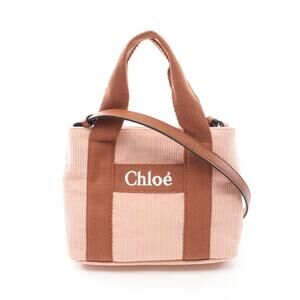 Chloe Shoulder Bag Canvas Leather Corduroy Pink Brown